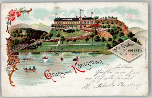 45525 W4320 Hattingen , Ruhr Lithographie Gasthaus Königstein Die Ruhr