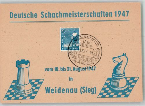 W5900 Weidenau , Sieg Meisterschaft 1947 keine AK Schach Sonderstempel