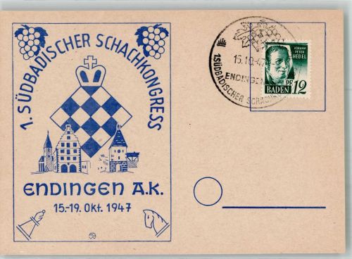 W7833 Endingen am Kaiserstuhl Südbadischer Schachkongress Schach 1947 Sonderstempel
