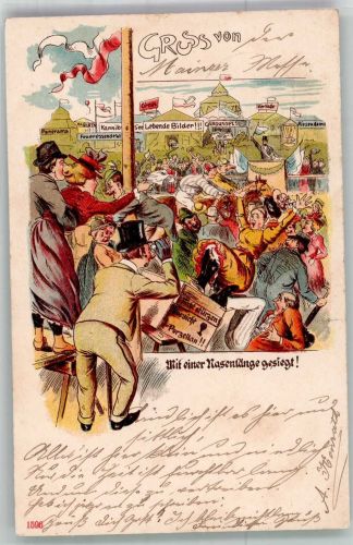 W6500 Mainz a Rhein Volksfest Jahrmarkt 1900 Lithographie / Künstlerkarte