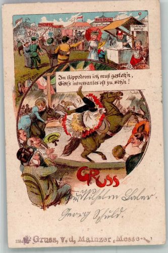 W6500 Mainz a Rhein Volksfest Hippodrom Erotik Jahrmarkt 1905 Lithographie / Künstlerkarte
