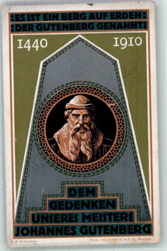 W6500 Mainz a Rhein 1440-1910 Gedfenken Gutenberg 1910 Künstlerkarte