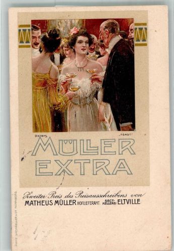 W6228 Eltville am Rhein Werbung Müller extra - Sektempfang Sekt 1906 Lithographie / Künstlerkarte