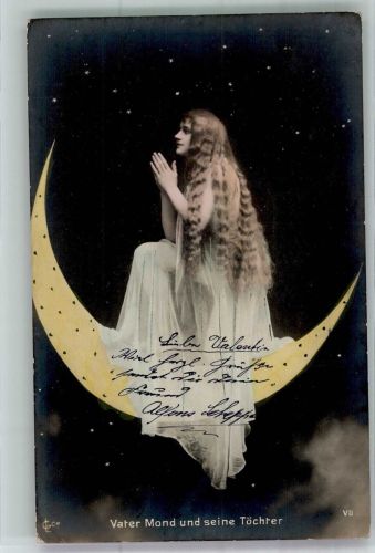 Vater Mond und seine Töchter VII Verlag GLco Himmelskörper 1904 Fotomontage AK