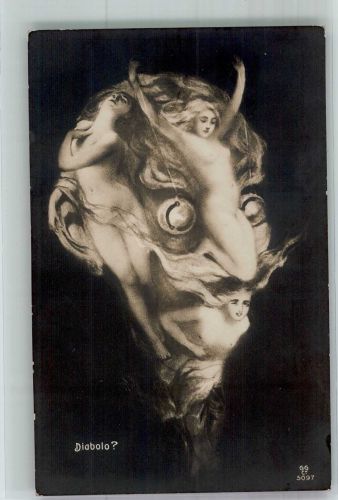 Teufel Diabolo Kopf aus nackten Frauen Erotik Metamorphose Foto AK