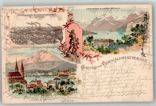Luzern Lucerne Nr. 4 Vierwaldstättersee Hoffmann´s Stärke 1898 Lithographie / Künstlerkarte