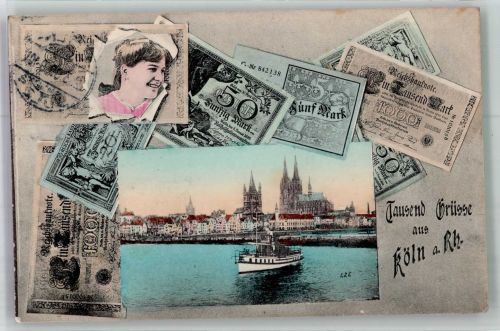 W5000 Köln Stadt Durchbrochene Papierwand Geldschein auf AK