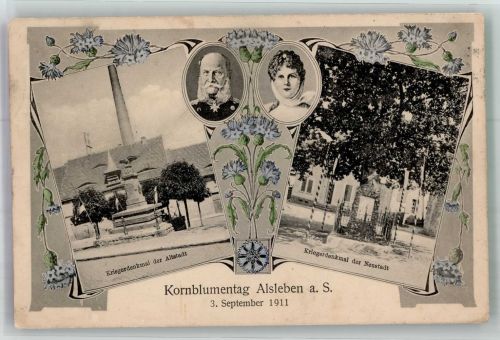 O4342 Alsleben Kornblumentag , Kriegerdenkmal der Altstadt Adel Sachsen Blumentag 1911