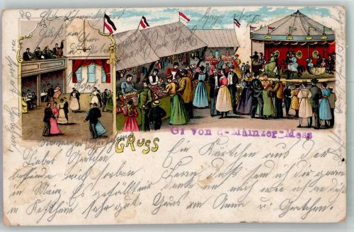W6500 Mainz a Rhein Mainzer Mess Karussell Tanzsaal Jahrmarkt 1902 Lithographie / Künstlerkarte