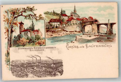 W4902 Bad Salzuflen Nr. 9 Serie Städte i.d. Schweiz Laufenburg + Hoffmann Fabrik Hoffmann´s Stärke 1898 Lithographie