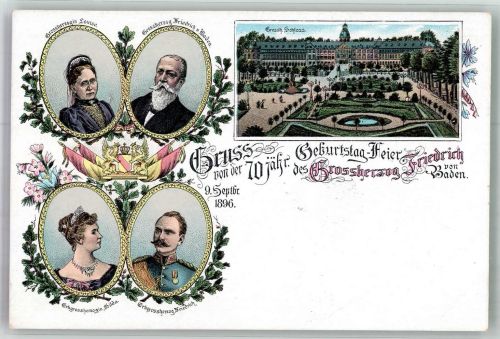 W7570 Baden-Baden 70. Geburtstag des Großherzog Friedrich Adel Baden Lithographie / Künstlerkarte