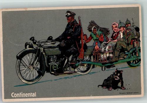Humor Motorrad mit Anhänger Continental 1918 Künstlerkarte