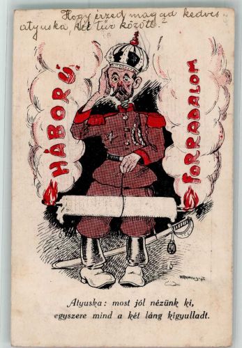 politische Karikatur - Ungarn Krieg - Revolution Militär Humor WK I Gebrauchsspuren