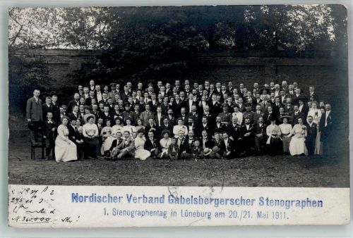 W2120 Lüneburg Nordischer Verband Gabelsberger Stenographen Gruppenfoto Stenographie 1911 Gebrauchsspuren