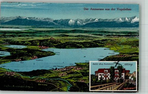 86919 W8919 Utting a. Ammersee 1919 Künstlerkarte sign. Felle E. Vogelschau Hotel Jos. Summer