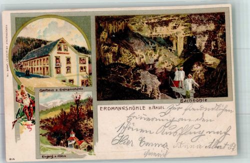79686 W7861 Hasel 1902 Lithographie Bachhöhle Gasthaus Erdmannshöhle