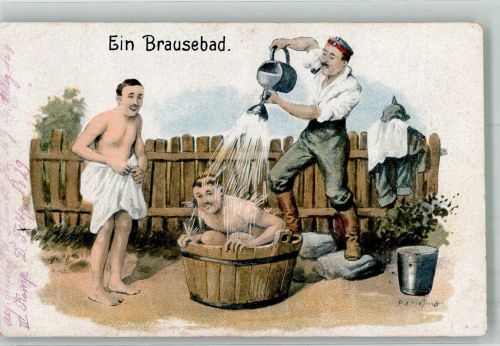 Humor Militär Ein Brausebad WSBS 5453 Maschinengewehr Scharfschützen Reg. 4 3. Komp. Hoffmann, Ad. 1917 Künstlerkarte