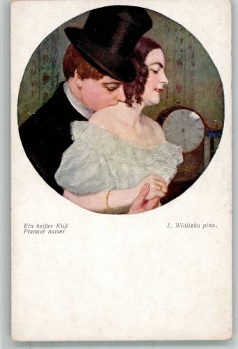sign. Widlizka L. Ein heißer Kuss B.K.W.I. Nr. 1723 Wiener Kunst Künstlerkarte
