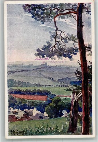 sign. Bauer H. Morgenstimmung Verlag Arthur Beyerlein Westlicher Kriegsschauplatz 1917 Künstlerkarte