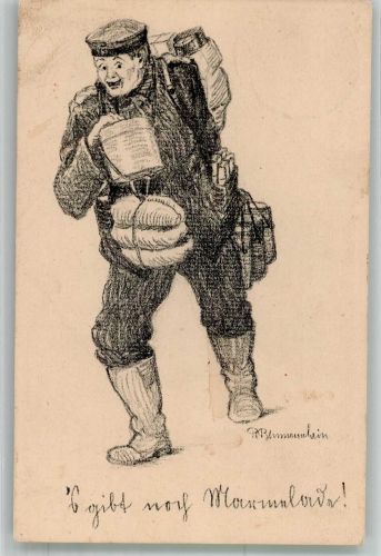 sign. Blumenschein R. `s gibt noch Marmelade K.D. Feldpostamt XVI. Armeekorps Militär Humor WK I 1916
