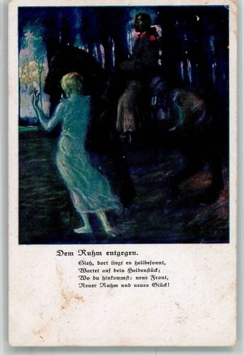 sign. Johannessen A.W. Dem Ruhm entgegen K.D. Feldpost Expressionismus 1917 Künstlerkarte