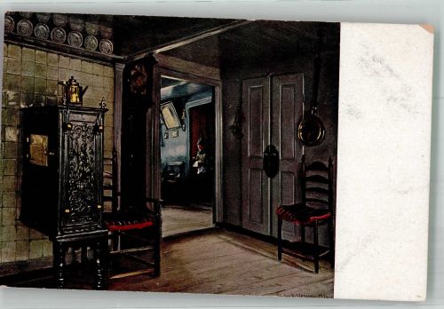 sign. Hansen Sigvard Im alten Heim Innenarchitektur 1919 Künstlerkarte