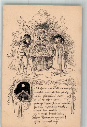 Weihnachten Engel Sternsinger m. Krippe Ales, M. Künstlerkarte