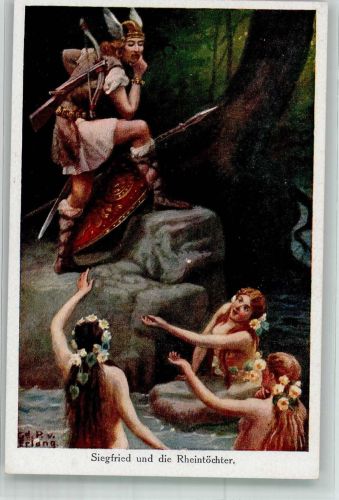 sign. Erlang P. v. Siegfried u.d. Rheintöchter Münchner Kunst 3221 Nibelungensage Künstlerkarte
