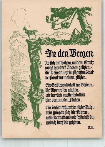 sign. Ruegg Ernst Alb. In den Bergen Gedicht Ziege Künstlerkarte
