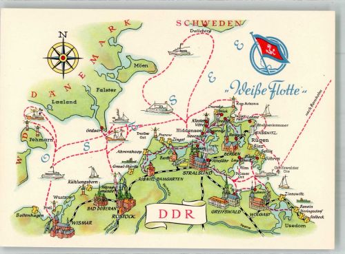 sign. Hoppe A. Schiffsroute Weiße Flotte Landkarte Künstlerkarte