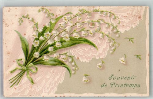 Souvenis de Printemps Frühling Maiglöckchen 1908 Prägedruck