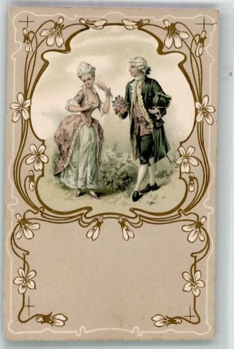 Elegantes Paar in klassischer Kleidung Poesie / Liebe Jugendstil Golddruck Fächer 1911 Prägedruck