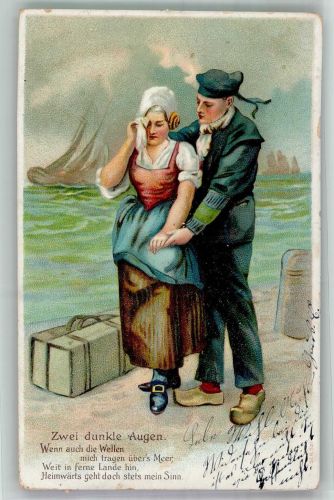 Matrose verabschiedet sich von seiner Liebsten Matrosenliebe 1909 Prägedruck