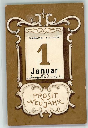 Neujahr Kalenderblatt 1. Januar Jugendstil Golddruck Kalender 1903 Prägedruck