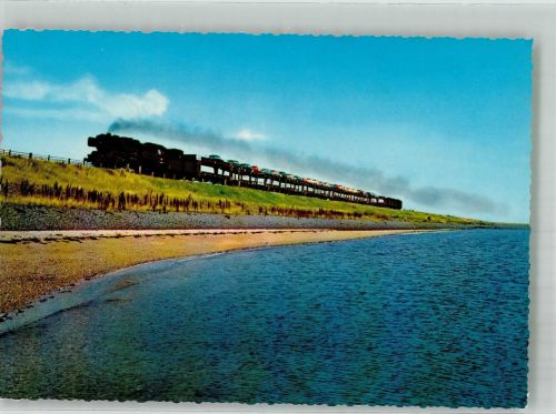 W2280 Morsum , Sylt Dampflokomotive mit Autoreisezug auf dem Hindenburgdamm Eisenbahnzug Foto AK