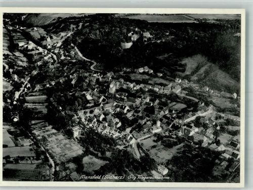 06343 O4274 Mansfeld , Südharz 1938 Foto AK Fliegeraufnahme des Ortes mit Schloss Mansfeld