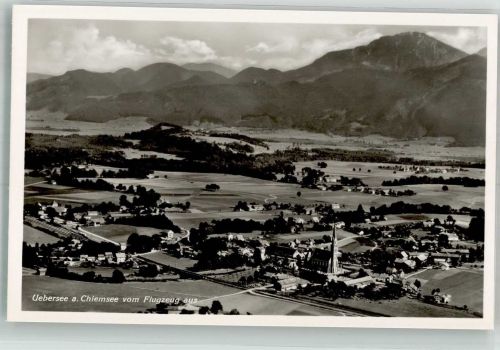 83236 W8212 Übersee 1937 Foto AK Fliegeraufnahme des Ortes mit Kirche St. Nikolaus