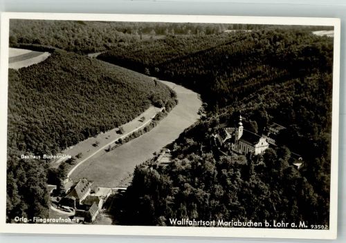97816 W8770 Mariabuchen b Lohr a Main 1938 Foto AK Fliegeraufnahme mit der Wallfahrtskirche und Gasthaus Buchenmühle