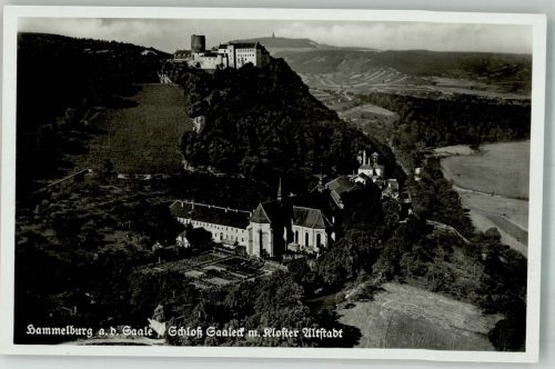 97762 W8783 Hammelburg 1937 Foto AK Fliegeraufnahme von Kloster Altstadt und Schloss Saaleck mit Chronik