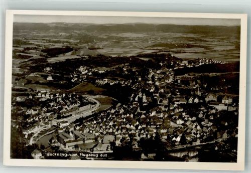 71522 W7150 Backnang 1939 Foto AK Fliegeraufnahme des Ortes mit Ev. Stiftskirche