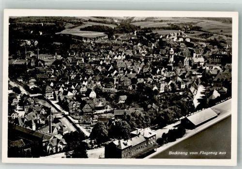 71522 W7150 Backnang 1936 Foto AK Fliegeraufnahme des Ortes mit dem Stadtturm