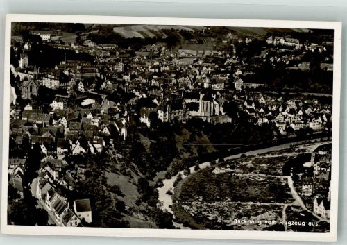 71522 W7150 Backnang 1937 Foto AK Fliegeraufnahme des Ortes mit Ev. Stiftskirche