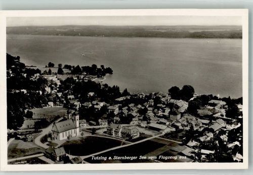 82327 W8132 Tutzing Foto AK Fliegeraufnahme des Ortes mit St. Joseph Kirche
