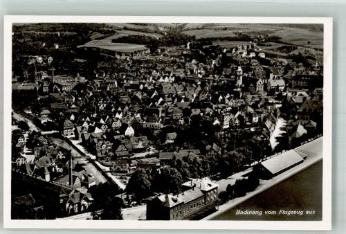 71522 W7150 Backnang 1939 Foto AK Fliegeraufnahme des Ortes mit dem Stadtturm
