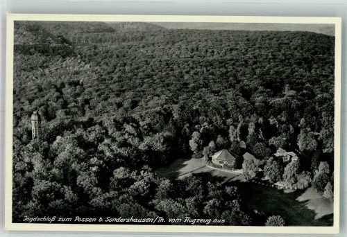 99706 O5400 Sondershausen , Thür 1938 Foto AK Fliegeraufnahme vom Jagdschloss Zum Possen