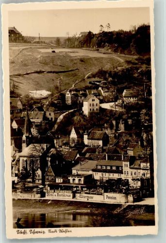 01829 O8306 Wehlen Stadt Foto AK Panorama des Ortes mit Ev. Kirche und Hotel Gasthaus Elbterrasse