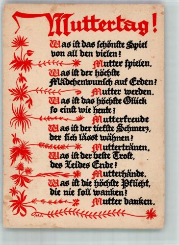 Gedicht Muttertag! Muttertag 1931 Gebrauchsspuren
