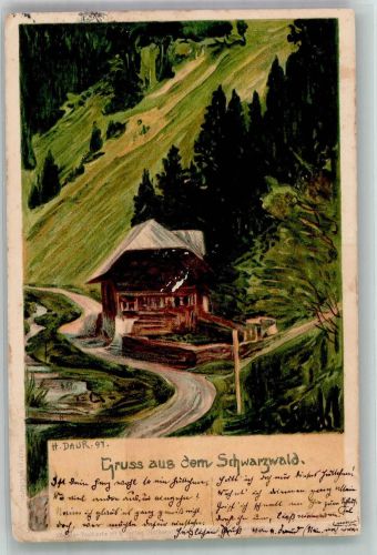 sign. Daur Schwarzwaldhaus Lithographie/Künstlerkarte Daur, H. 1898 Gebrauchsspuren