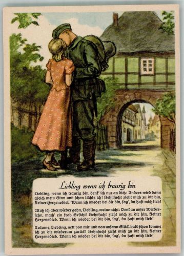 Landser verabschiedet sich vor dem Stadttor von seiner Liebsten Soldatenliebe WK II 1942 Künstlerkarte