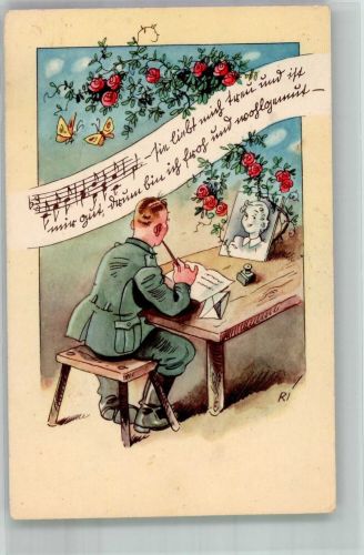 Landser schreibt einen Brief an seine Liebste Feldpost Rheine Soldatenliebe WK II 1942 Künstlerkarte